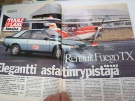 Tuulilasi 1981 nr 6, sisältää mm. seur. artikkelit / kuvat / mainokset; Renault Fuego TX koeajo, Autolomalle junalla, Suomen lupaavin tallikuski Sami Pensala,