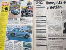 Tuulilasi 1981 nr 3, sisältää mm. seur. artikkelit / kuvat / mainokset; Talbot Solara GLS koeajo, Datsun 140A Cherry GLK koeajo