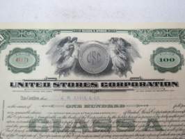 United Stores Corporation, 100 shares, nr A6171, 1931 -share certificate / osakekirja