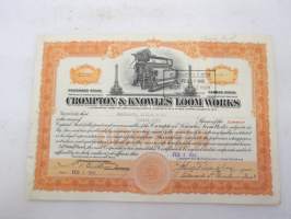 Crompton &amp; Knowles Loom Works, 25 shares, nr C2502, 1943 -share certificate / osakekirja