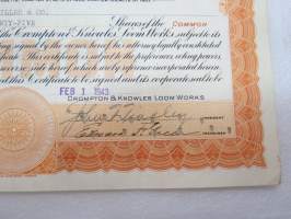 Crompton &amp; Knowles Loom Works, 25 shares, nr C2502, 1943 -share certificate / osakekirja