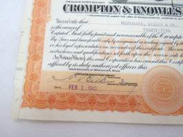 Crompton &amp; Knowles Loom Works, 25 shares, nr C2502, 1943 -share certificate / osakekirja