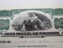 United Printers and Publishers, 100 shares, nr C1738, 1937 -share certificate / osakekirja