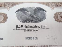 P &amp; F Industries, Inc., 100 shares, nr C 212, 1963 -share certificate / osakekirja