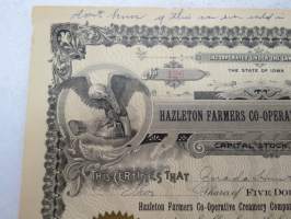 Hazleton Farmers Co-Operative Creamery Company, 5 shares, nr 126, 1923 -share certificate / osakekirja