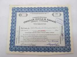 Cholar Gould &amp; Savage Mining Company, 100 shares, nr 11503, 1949 -share certificate / osakekirja