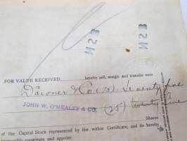 New England Oil Corporation, 100 shares, nr CO 1086, 1921 (Commonwealth of Massachusetts tax stamps) -share certificate / osakekirja