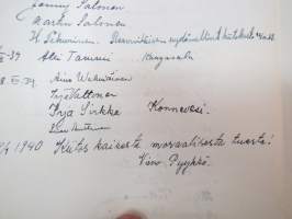 Vieraskirja alkaen 24.11.1938 - päättyen 7.6.1959, mahdollisesti diakonissan Lempi Ranki?, paljon tervehdyksiä ja nimikirjoituksia -guest book