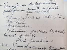 Vieraskirja alkaen 24.11.1938 - päättyen 7.6.1959, mahdollisesti diakonissan Lempi Ranki?, paljon tervehdyksiä ja nimikirjoituksia -guest book