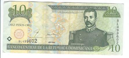 Dominikaaninen Tasavalta 10 Pesos Oro 2000 seteli