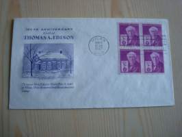 Thomas Alva Edison, 1947, USA, ensipäiväkuori, FDC.  Katso myös muut kohteeni mm. noin 1500 erilaista amerikkalaista ensipäiväkuorta 1920-luvulta 2000-luvulle,