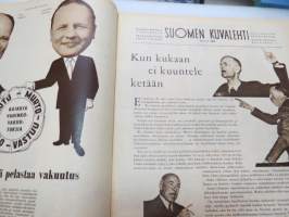 Suomen Kuvalehti 1956 nr 25, ilmestynyt 22.6.1956, sis. mm. seur. artikkelit / kuvat / mainokset; Kansikuva Kalle Kultala &quot;Kesän perhosia&quot;, Plastex - suomalaista