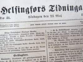 Helsingfors Tidningar, Onsdagen den 22 Maj 1850, innehåller bl. a. följande artiklar / annonser; Utnänmde - Stadsläkaren i Kuopio Dr. L.D. Thuring till