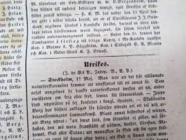 Helsingfors Tidningar, Onsdagen den 22 Maj 1850, innehåller bl. a. följande artiklar / annonser; Utnänmde - Stadsläkaren i Kuopio Dr. L.D. Thuring till