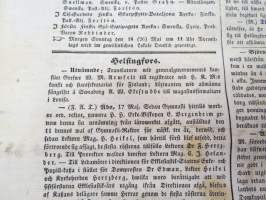 Helsingfors Tidningar, Onsdagen den 22 Maj 1850, innehåller bl. a. följande artiklar / annonser; Utnänmde - Stadsläkaren i Kuopio Dr. L.D. Thuring till