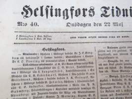 Helsingfors Tidningar, Lördagen den 25 Maj 1850, innehåller bl. a. följande artiklar / annonser; Utnämnde - Translatorn  wie generalgouvernements kansliet