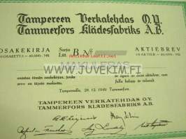 Tampereen Verkatehdas Oy, Tampere, 40 000 mk -osakekirja