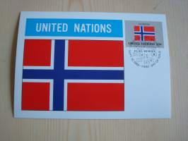 Norja, Norjanlippu, Yhdistyneet Kansakunnat, YK, United Nations, 1988, maksikortti, FDC. Katso myös muut kohteeni mm. noin 1500 erilaista amerikkalaista