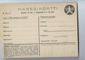 Marssikortti  1941 blanco K N:o 3 ennen1928 syntyneet miehet 15 km