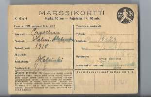 Marssikortti  1941 blanco K N:o 4 ennen 1928 syntyneet naiset  10 km täytetty
