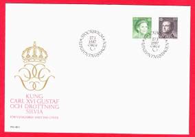 FDC Ruotsi 27.1. 1987 Kung Carl XVI Gustav och Drottning Silvia . Sisältää monikielisen  tietokortin julkaisusta.