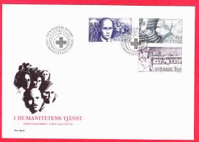 FDC Ruotsi 10.8. 1987 I humanitetens tjänst/Ihmisyyden palveluksessa: Raoul Wallenberg/Dag Hammarskjöld/Folke Bernadotte. Sisältää monikielisen  tietokortin