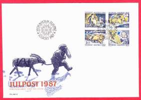 FDC Ruotsi 25.11. 1987Julpost 1987/joulumerkit. Sisältää monikielisen  tietokortin julkaisusta.