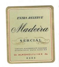 Madeira Sercial -Alkoholiliike Oy  nr 6203 vanha viinaetiketti