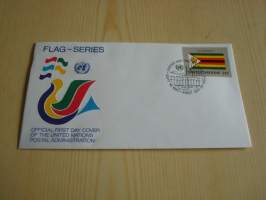 Zimbabwe, lippusarja Yhdistyneet Kansakunnat, YK, United Nations, 1987, ensipäiväkuori, FDC. Minulla on myös juuri tulleet yli 100 muuta YK:n lippusarjan