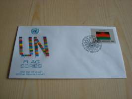 Malawi, lippusarja Yhdistyneet Kansakunnat, YK, United Nations, 1983, ensipäiväkuori, FDC. Minulla on myös juuri tulleet yli 100 muuta YK:n lippusarjan