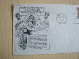 Intiaani, Indian Centennial, 1948, USA, ensipäiväkuori, FDC. Katso myös muut kohteeni mm. noin 1500 erilaista amerikkalaista ensipäiväkuorta 1920-luvulta