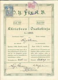 Fix Oy Ab,  100 smk  osakekirja,  Helsinki 16.10.1918