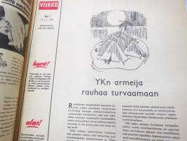 Viikko Sanomat 1957 nr 2, ilmestynyt 11.1.1957, sis. mm. seur. artikkelit / kuvat / mainokset; Kansikuva &quot;Tyttö ja luistin&quot; - Takakansikuva Helsinki Hietalahti