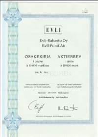 Evli-Rahasto Oy Litt B 10x 10 000 mk , osakekirja, Helsinki  29.9.1995