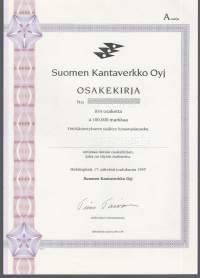 Suomen Kantaverkko  Oyj    ,  834x 100 000 mk , osakekirja, Helsinki 17.12.1997