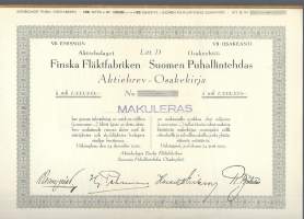 Suomen Puhallintehdas  Oy    ,  Litt D 1 000 000 mk VII osakeanti, osakekirja, Helsinki 24.12.1952