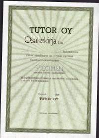 Tutor Oy    ,  1 mk  osakekirja, Helsinki