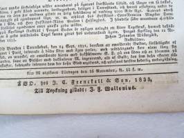 Åbo Tidningar 1833 nr 91, Onsdagen den 13. November, innehåller bl. a. följande artikel / annonser; Ytterligare om Gustaf II. Adolph såsom Psalmförfattare,