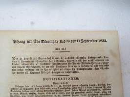 Åbo Tidningar 1833 nr 73, Onsdagen den 11. September, innehåller bl. a. följande artikel / annonser; Dödsfall: Gustaf Wasa och Augusta Charlotta barn till