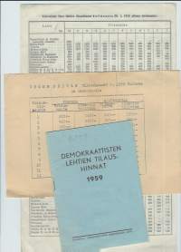 Lehtien tilaushinnastoja Valiolehdet, Demokraattiset lehdet, Uusi Päivä  1950-luku