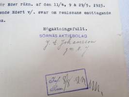 Sörnäs Aktiebolag, Helsingfors &amp; Sörnäs den 7.8.1923 -asiakirja / business document