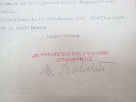Paraisten Kalkkivuori Oy - Helsingin Konttori, Helsinki 28.3.1922 -asiakirja / business document