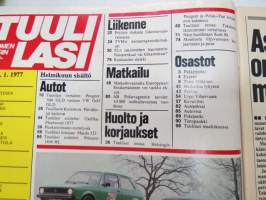 Tuulilasi 1977 nr 2, sis. mm. seur. artikkelit / kuvat / mainokset; Korjaamotestissä Peugeot ja Polski Fiat, Pikkudieselit Peugeot 304 GLD &amp; VW Golf GLD