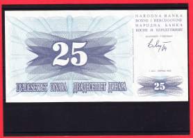Seteli 25 dinara Bosnia ja Hertsegovina 1992. Pakkasileä