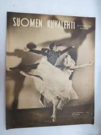 Suomen Kuvalehti 1947 nr 41, ilmestynyt 11.10.1947, sis. mm. seur. artikkelit / kuvat / mainokset; Kansikuva Lucia Nifontova &amp; Kari Karnakoski, RaNa Rouvan sikuria,