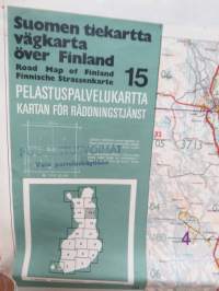 Suomen tiekartta 15 Vägkarta över Finland, Road map of Finland, Finnische Strassenkarte - Pelastuspalvelukartta - Kartan för räddningstjänst - Leimattu;