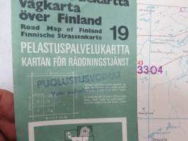 Suomen tiekartta 19 Vägkarta över Finland, Road map of Finland, Finnische Strassenkarte - Pelastuspalvelukartta - Kartan för räddningstjänst - Leimattu;