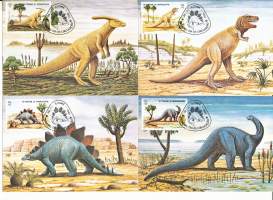 6 erilaista Dinosaurus, Sao Tome &amp; Principe, maksikortti, FDC.  Katso myös muut kohteeni mm. noin 1500 erilaista amerikkalaista ensipäiväkuorta 1920-luvulta