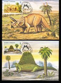 6 erilaista Dinosaurus, Sao Tome &amp; Principe, maksikortti, FDC.  Katso myös muut kohteeni mm. noin 1500 erilaista amerikkalaista ensipäiväkuorta 1920-luvulta