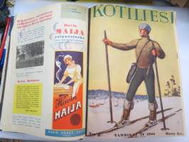 Kotiliesi 1933 -sidottu vuosikerta, kaikki kansikuvat (Rudolf Koivu) ja sisältöä näkyy kuvissa -family magazine, annual volume